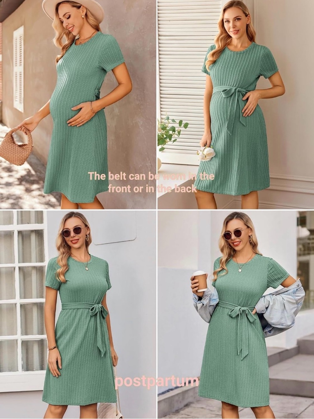 Maternity Belted Rib Knit Dress - Sage Green